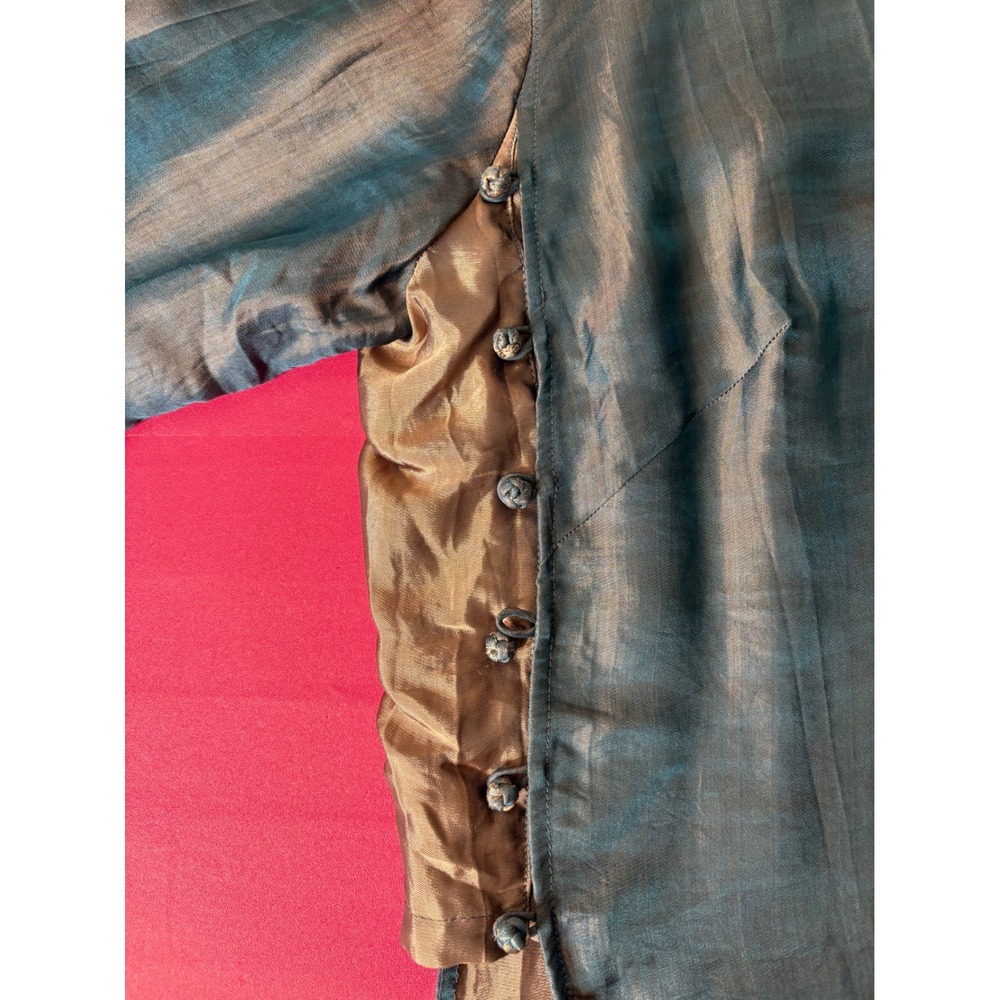 KENLY SILK Blue Bronze Brocade Vietnamese Ao Dai Maxi Dress L Frog Buttons Luxe - Picture 7 of 12